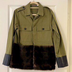 Harvey Faircloth Green Utility Barn Chore Jacket with Faux Fur Panel
